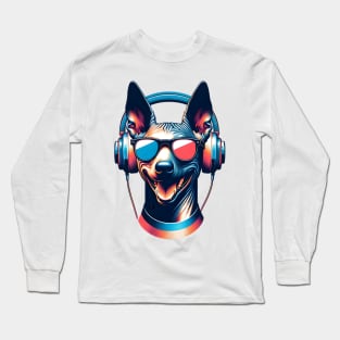 American Hairless Terrier Smiling DJ: Grooving Without Fur Long Sleeve T-Shirt